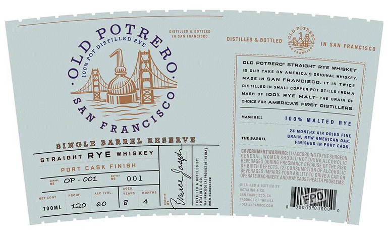 Old Potrero 8 Year Old Single Barrel Reserve Port Cask Finish Straight Rye Whiskey