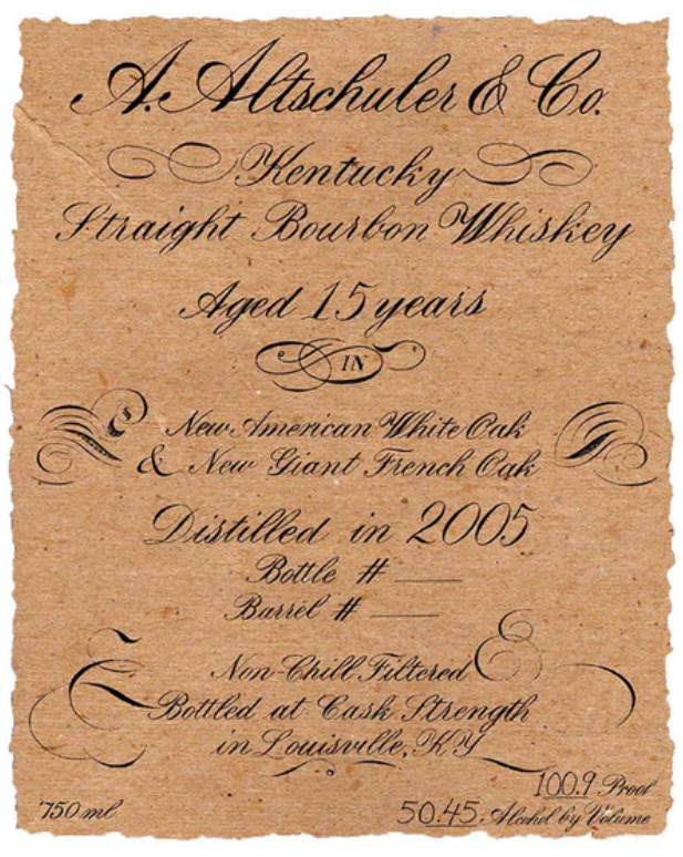 Woodwork Distillery A. Altschuler & Co 15 Year Old With New French oak Kentucky Straight Bourbon Whiskey